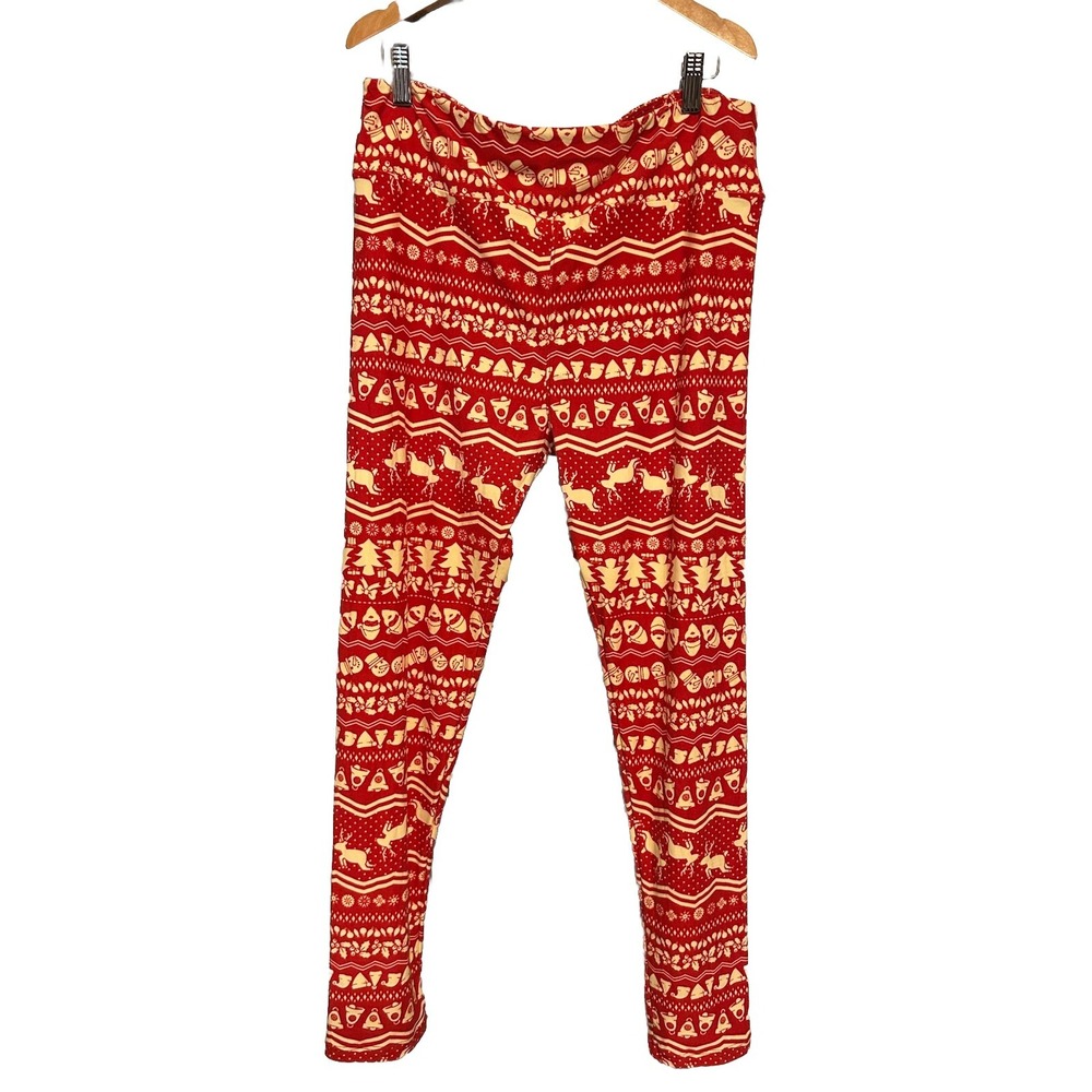 Lularoe Holiday Leggings Tall Curvy‎ Red Reindeer Snowman
